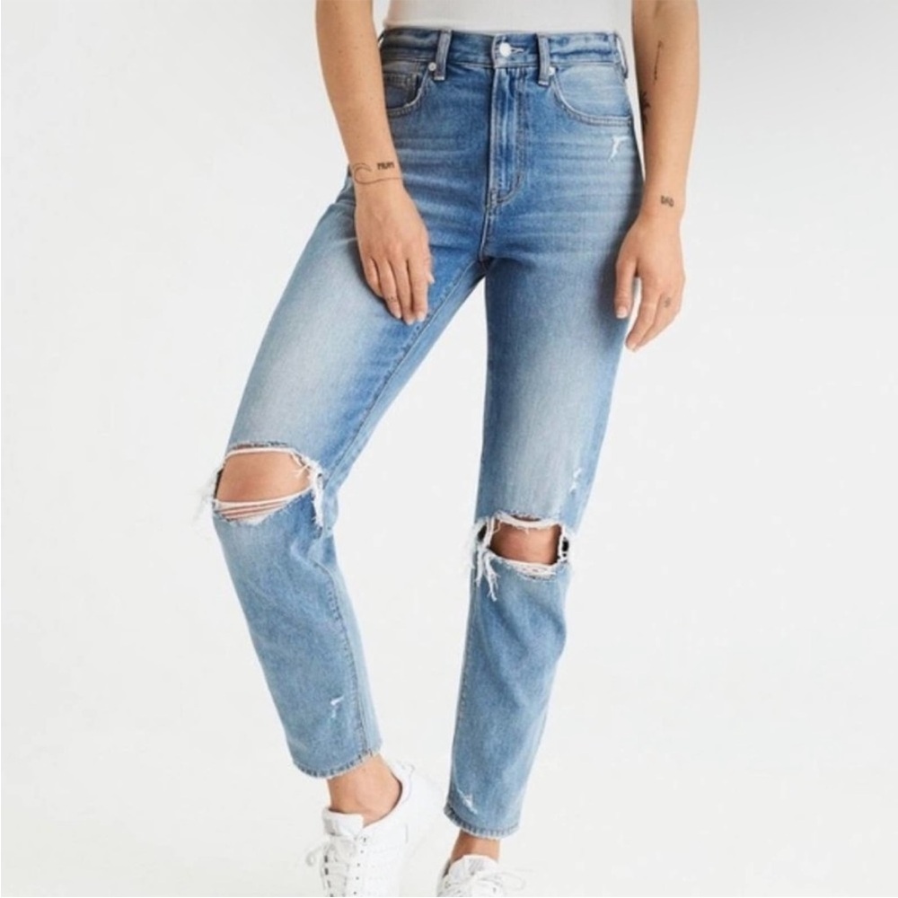 American Eagle Outfitters High-Rise Distressed Mom Jeans